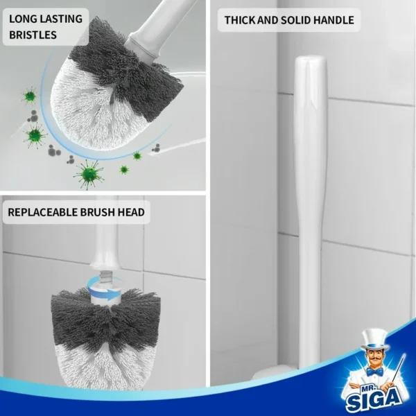 MR.SIGA Premium Toilet Bowl Brush and Holder with Solid Handle and Durable Bristles for Bathroom Cleaning White