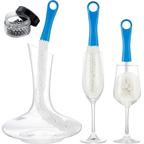 Boao 3 Pcs Decanter Cleaning Brush Wine Glass Cleaner Brush Flexible Bottle Cleaning Brush Set with Cleaning Beads Household Tools for Cleaning Decanters Goblets Glasses Cups Blue